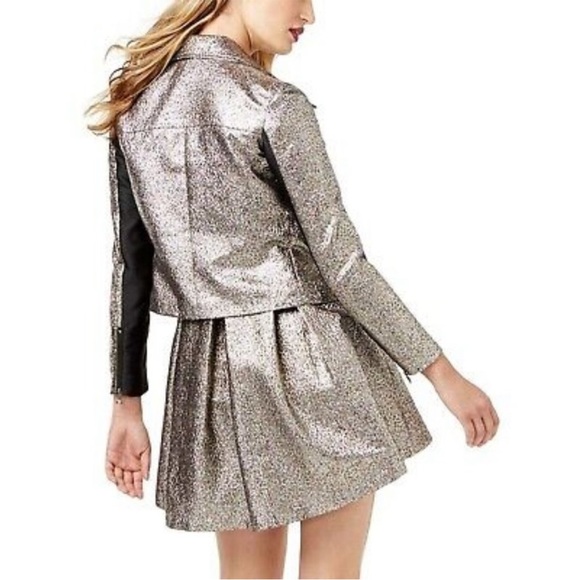 Nwt SB by Sachin + Babi Silver gold Metallic Moto Jacket M - Picture 2 of 9